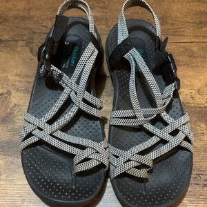 Skechers Women’s Black and White Strappy Sport Sandals